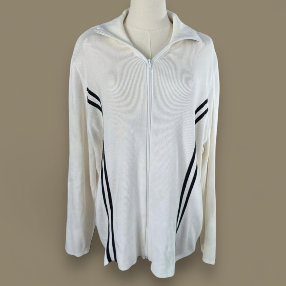 Tommy Hilfiger Vintage Zip-Up Sweater Jacket White Preppy Casual Rib Knit 2XL - Picture 2 of 16